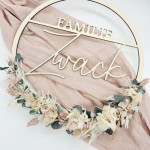 Trockenblumenkranz | Türkranz 'Family' | Eukalyptus, rosé, creme | personalisiert | 20 cm | 37,90 €