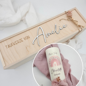 Set aus Taufkerze und personalisierte Kerzenbox aus Holz | 61,90 €